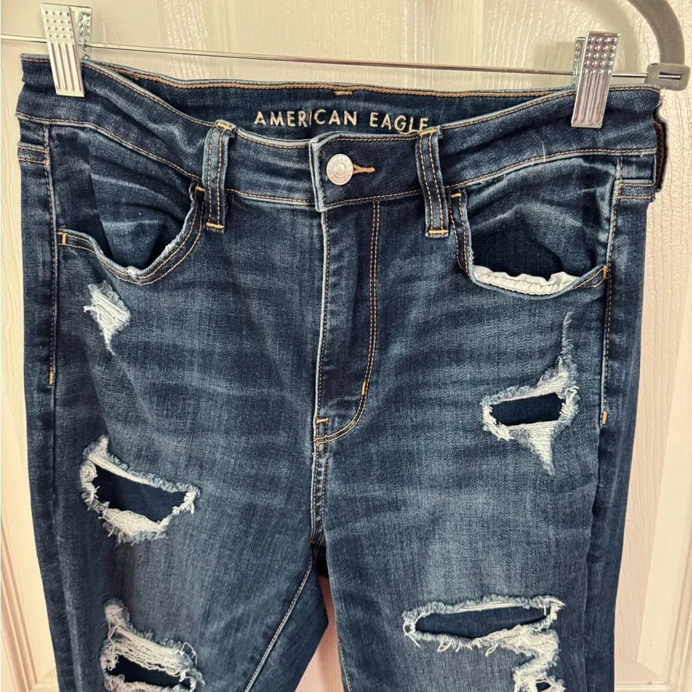 American Eagle Outfitters Skinny Distressed Blue Jeans 8 extra long - Picture 3 of 6